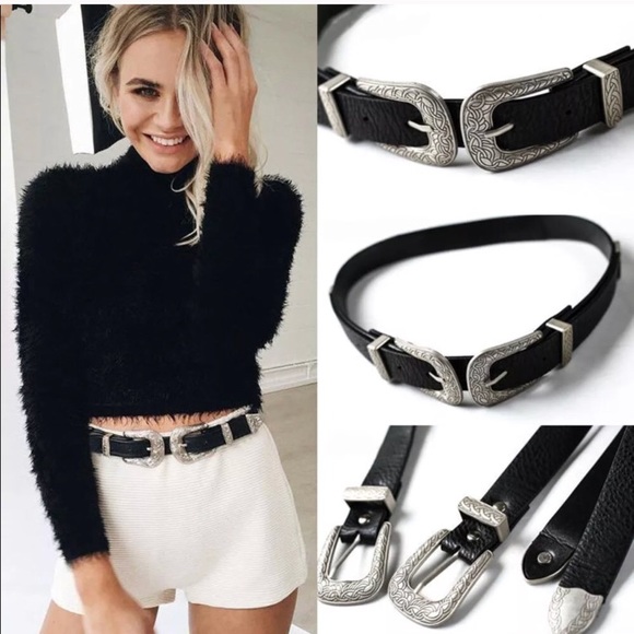 5⭐️ double buckle vegan leather boho belt western - Picture 5 of 8